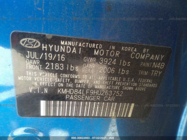 Photo 8 VIN: KMHD84LF9HU263752 - HYUNDAI ELANTRA 