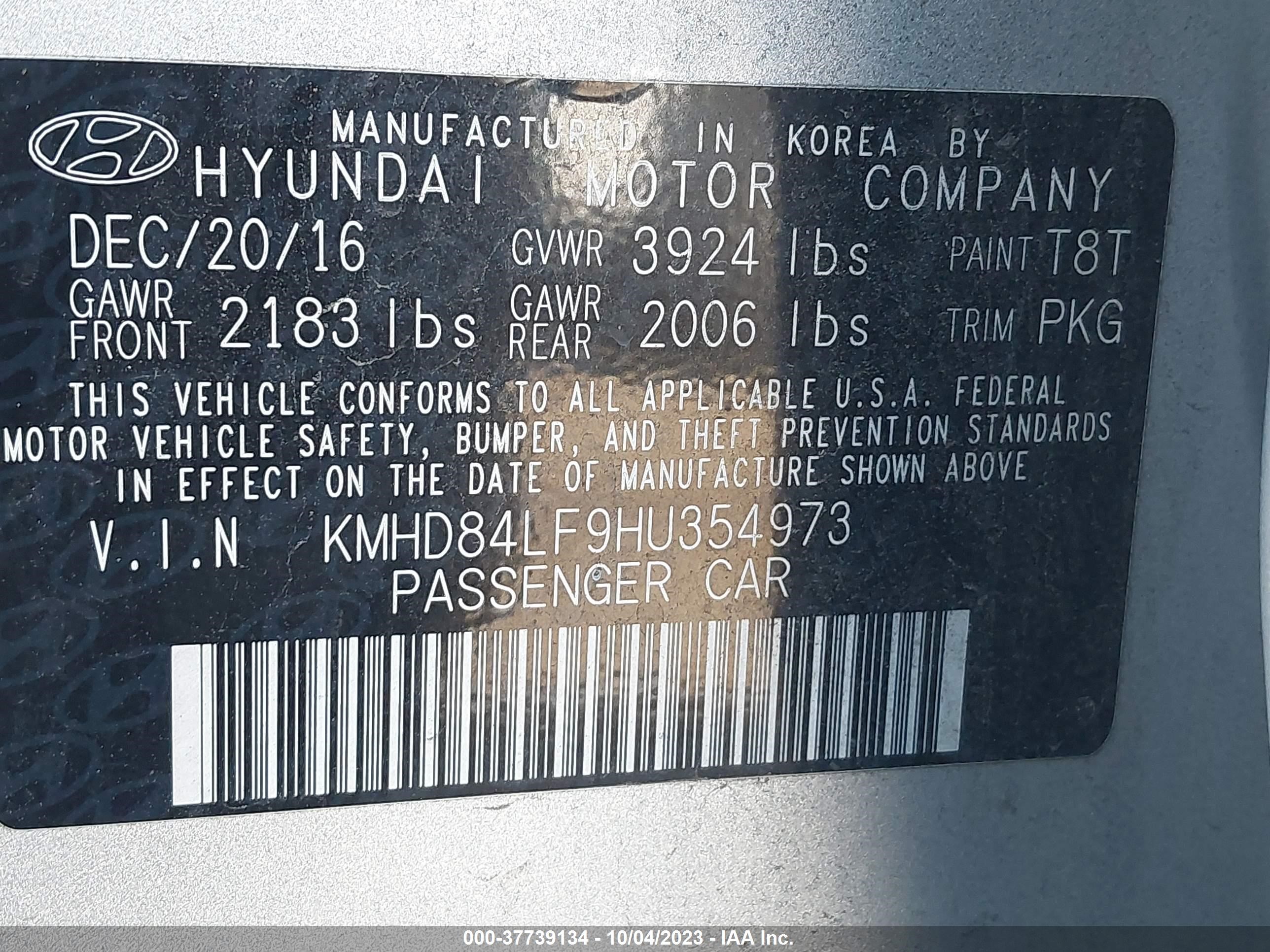 Photo 8 VIN: KMHD84LF9HU354973 - HYUNDAI SONATA 