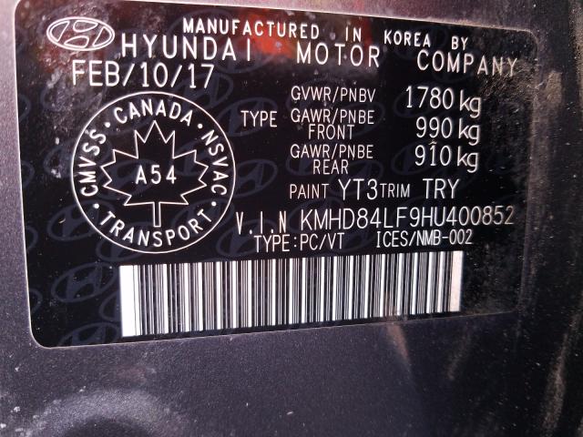 Photo 9 VIN: KMHD84LF9HU400852 - HYUNDAI ELANTRA 