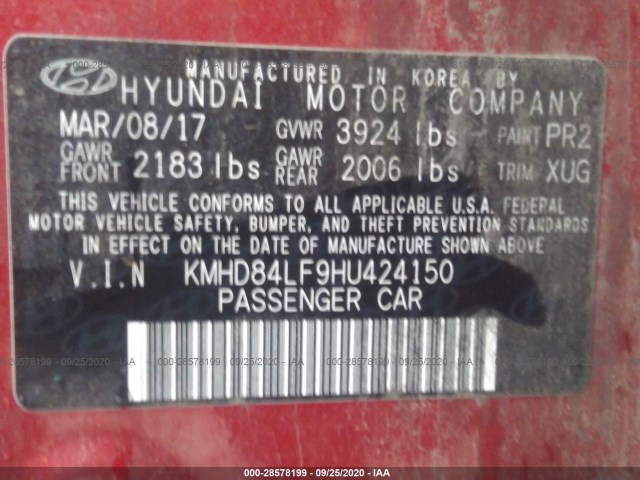 Photo 8 VIN: KMHD84LF9HU424150 - HYUNDAI ELANTRA 