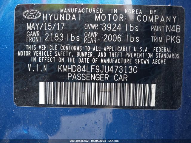 Photo 8 VIN: KMHD84LF9JU473130 - HYUNDAI ELANTRA 