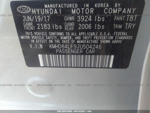 Photo 8 VIN: KMHD84LF9JU504246 - HYUNDAI ELANTRA 