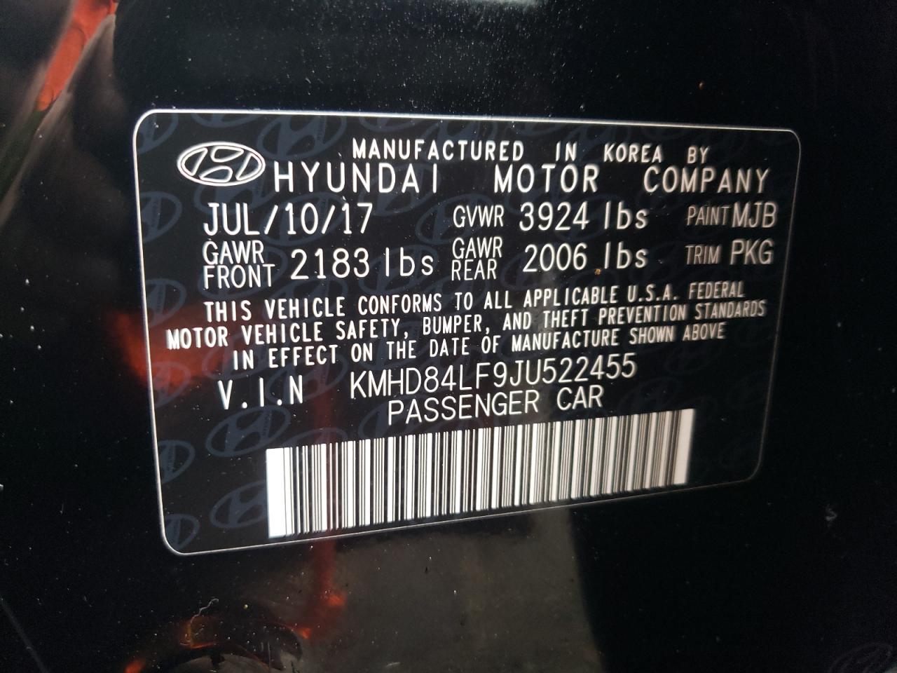 Photo 11 VIN: KMHD84LF9JU522455 - HYUNDAI ELANTRA 