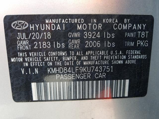 Photo 9 VIN: KMHD84LF9KU743751 - HYUNDAI ELANTRA SE 