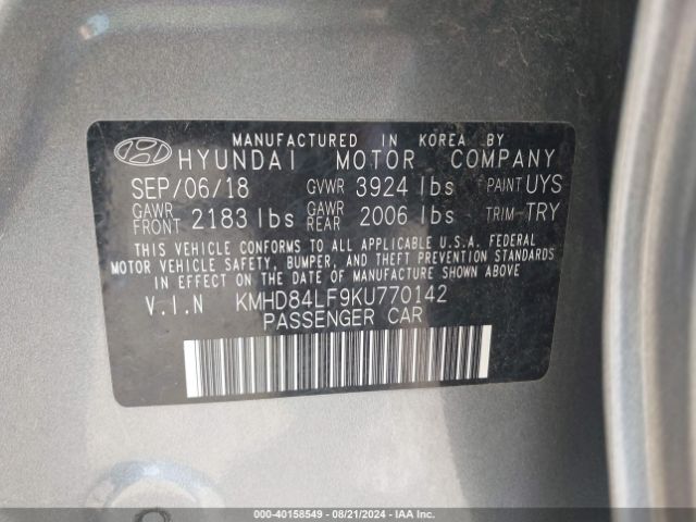 Photo 8 VIN: KMHD84LF9KU770142 - HYUNDAI ELANTRA 