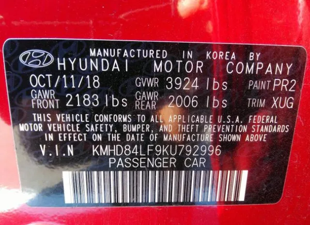 Photo 8 VIN: KMHD84LF9KU792996 - HYUNDAI ELANTRA 