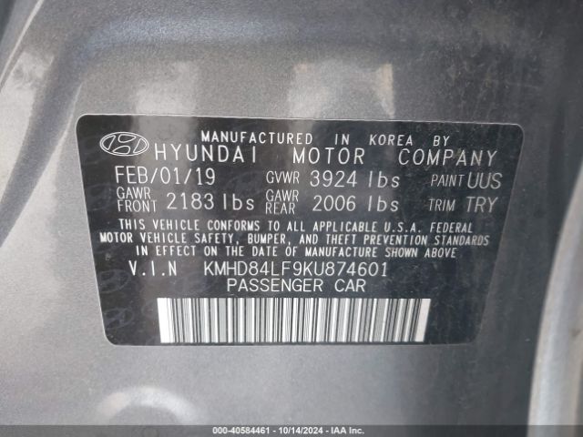 Photo 8 VIN: KMHD84LF9KU874601 - HYUNDAI ELANTRA 