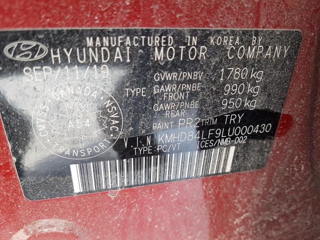 Photo 9 VIN: KMHD84LF9LU000430 - HYUNDAI ELANTRA SE 