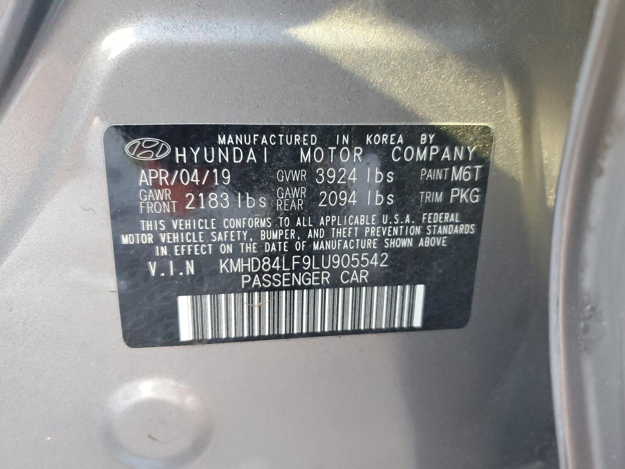 Photo 12 VIN: KMHD84LF9LU905542 - HYUNDAI ELANTRA 