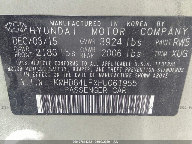 Photo 8 VIN: KMHD84LFXHU061955 - HYUNDAI ELANTRA 