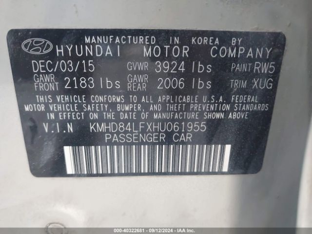 Photo 8 VIN: KMHD84LFXHU061955 - HYUNDAI ELANTRA 