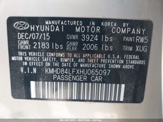 Photo 8 VIN: KMHD84LFXHU065097 - HYUNDAI ELANTRA 