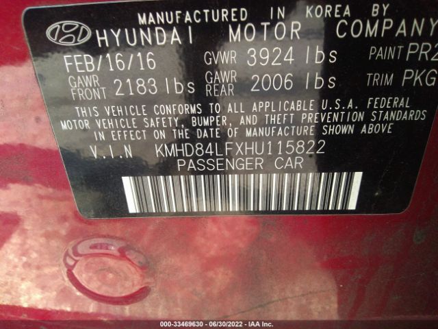 Photo 8 VIN: KMHD84LFXHU115822 - HYUNDAI ELANTRA 