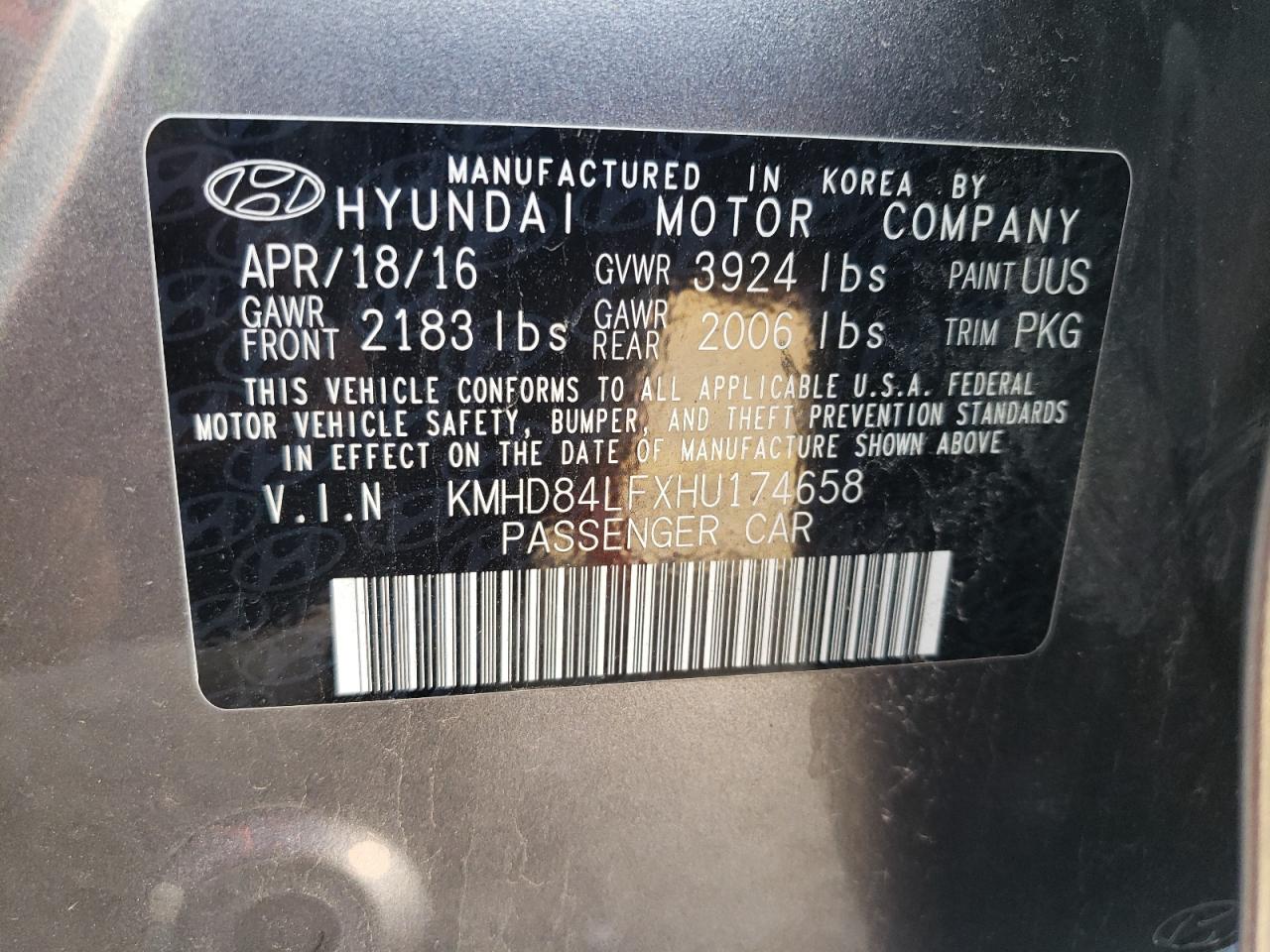 Photo 11 VIN: KMHD84LFXHU174658 - HYUNDAI ELANTRA 