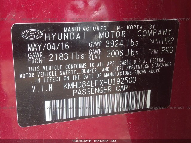 Photo 8 VIN: KMHD84LFXHU192500 - HYUNDAI ELANTRA 