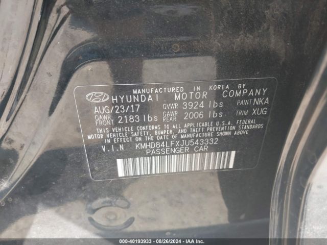 Photo 8 VIN: KMHD84LFXJU543332 - HYUNDAI ELANTRA 