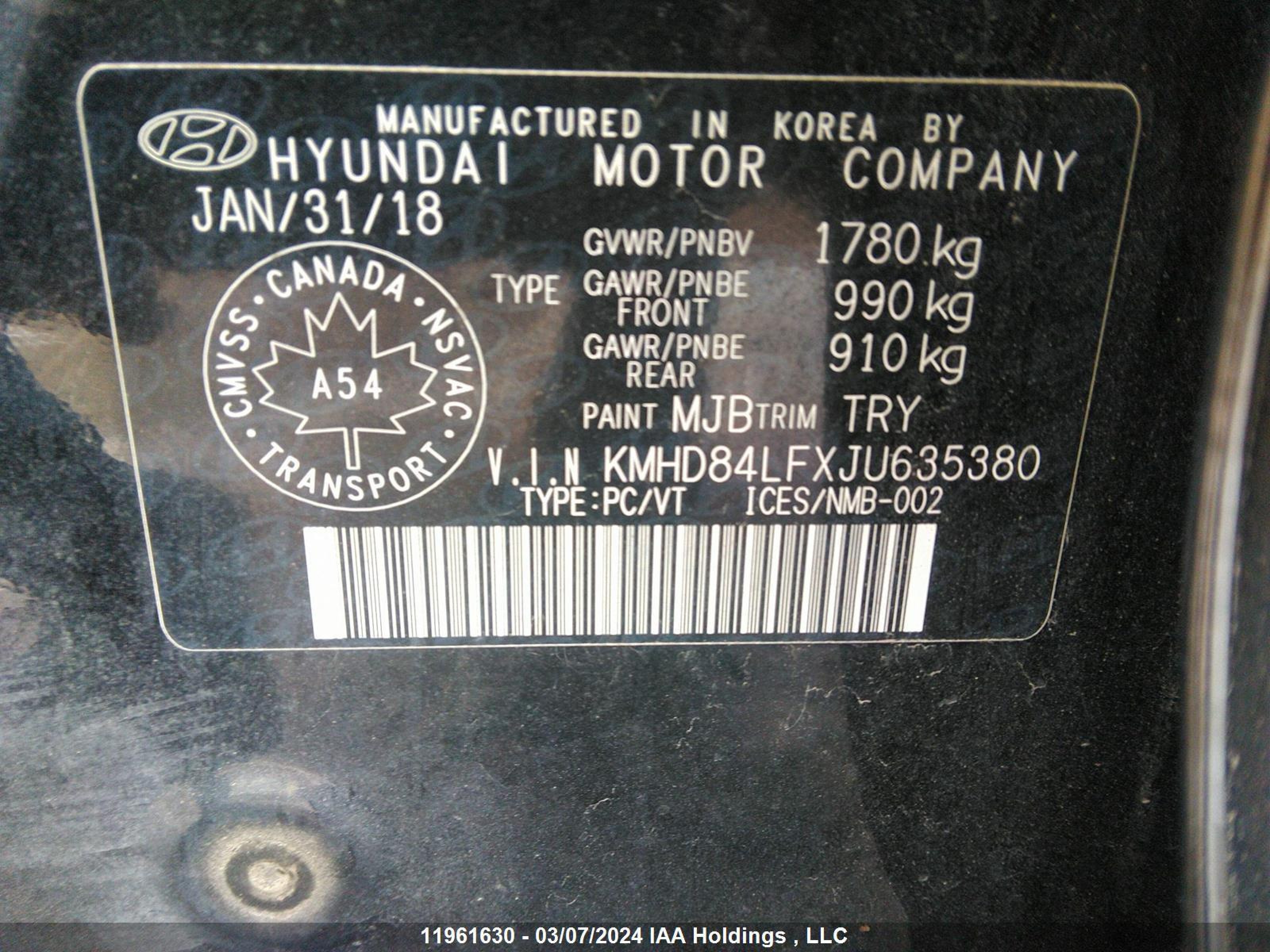 Photo 8 VIN: KMHD84LFXJU635380 - HYUNDAI ELANTRA 