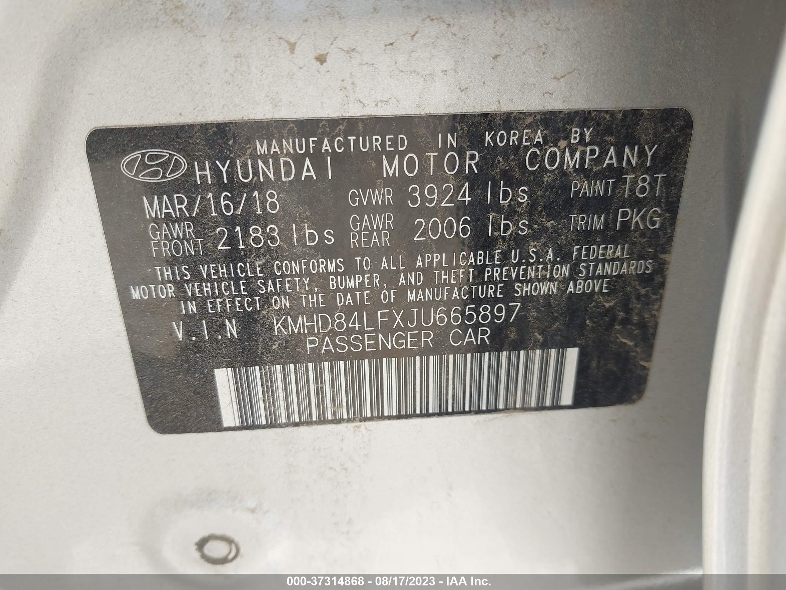 Photo 8 VIN: KMHD84LFXJU665897 - HYUNDAI ELANTRA 