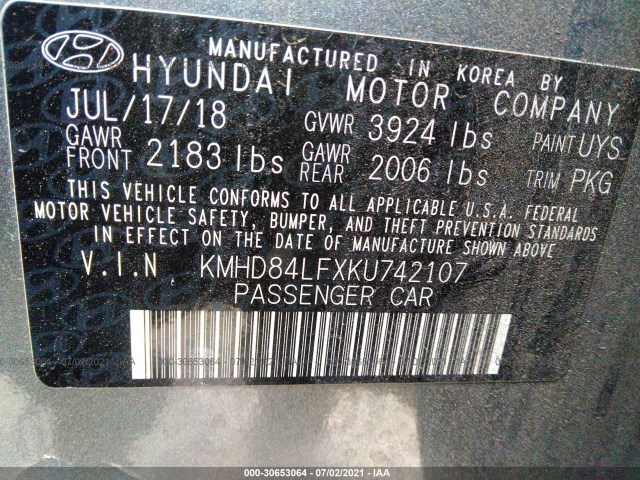 Photo 8 VIN: KMHD84LFXKU742107 - HYUNDAI ELANTRA 