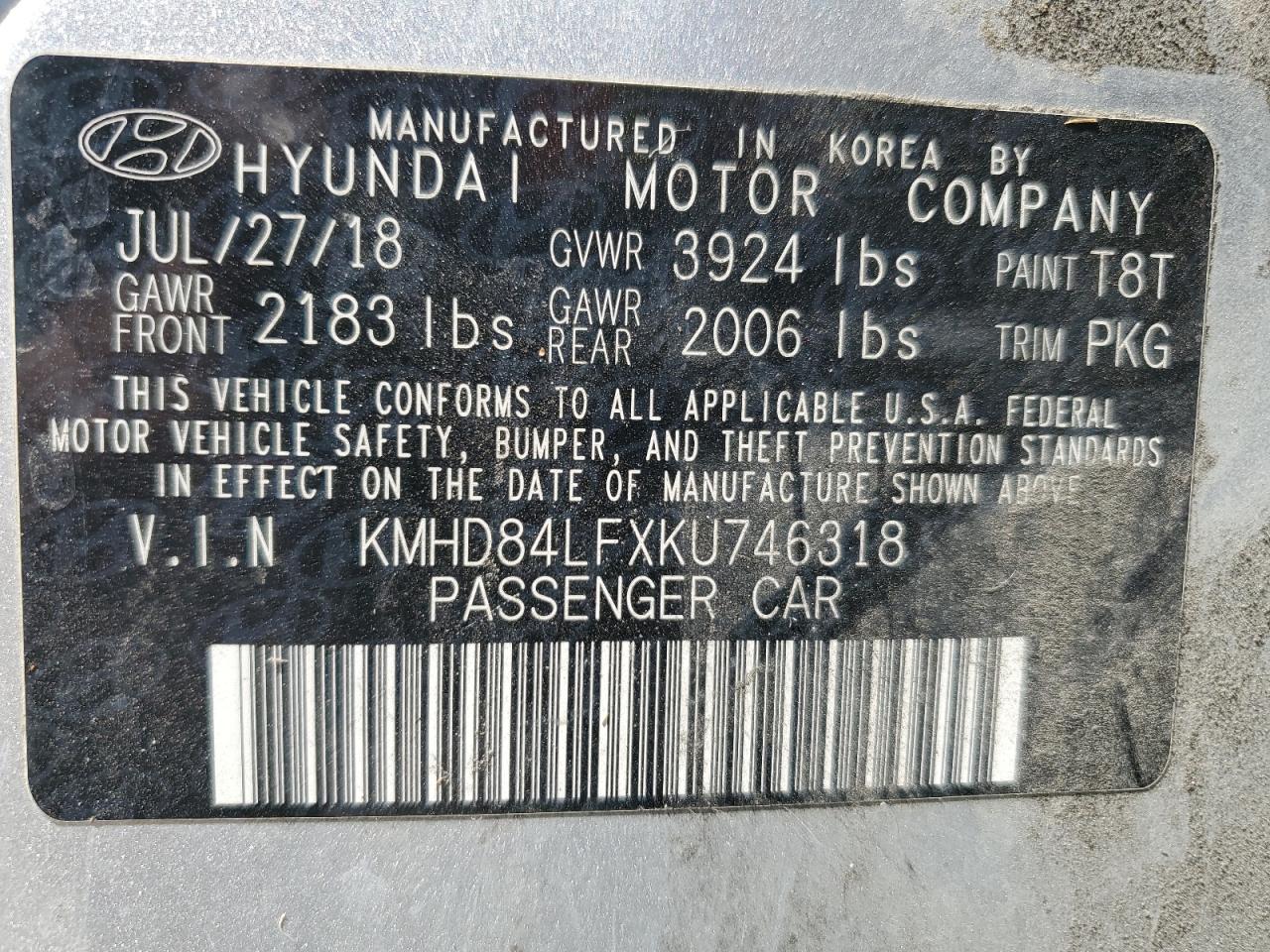 Photo 11 VIN: KMHD84LFXKU746318 - HYUNDAI ELANTRA 