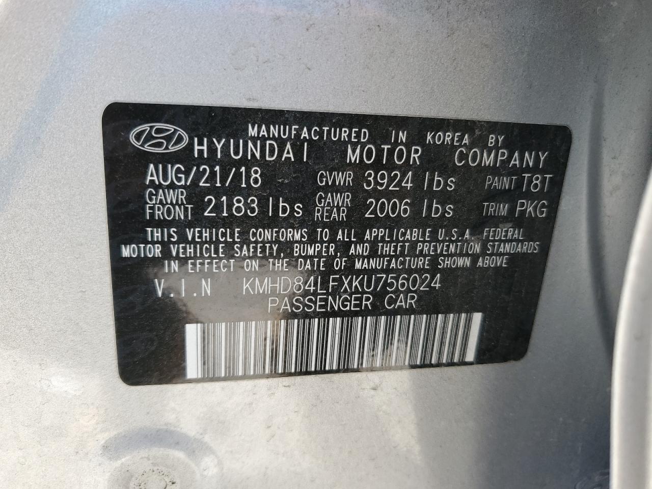 Photo 11 VIN: KMHD84LFXKU756024 - HYUNDAI ELANTRA 