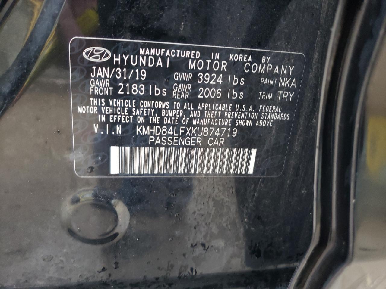 Photo 12 VIN: KMHD84LFXKU874719 - HYUNDAI ELANTRA 