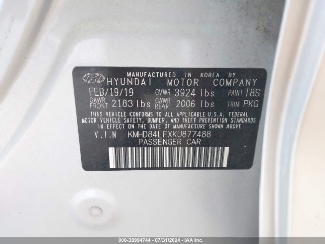 Photo 8 VIN: KMHD84LFXKU877488 - HYUNDAI ELANTRA 