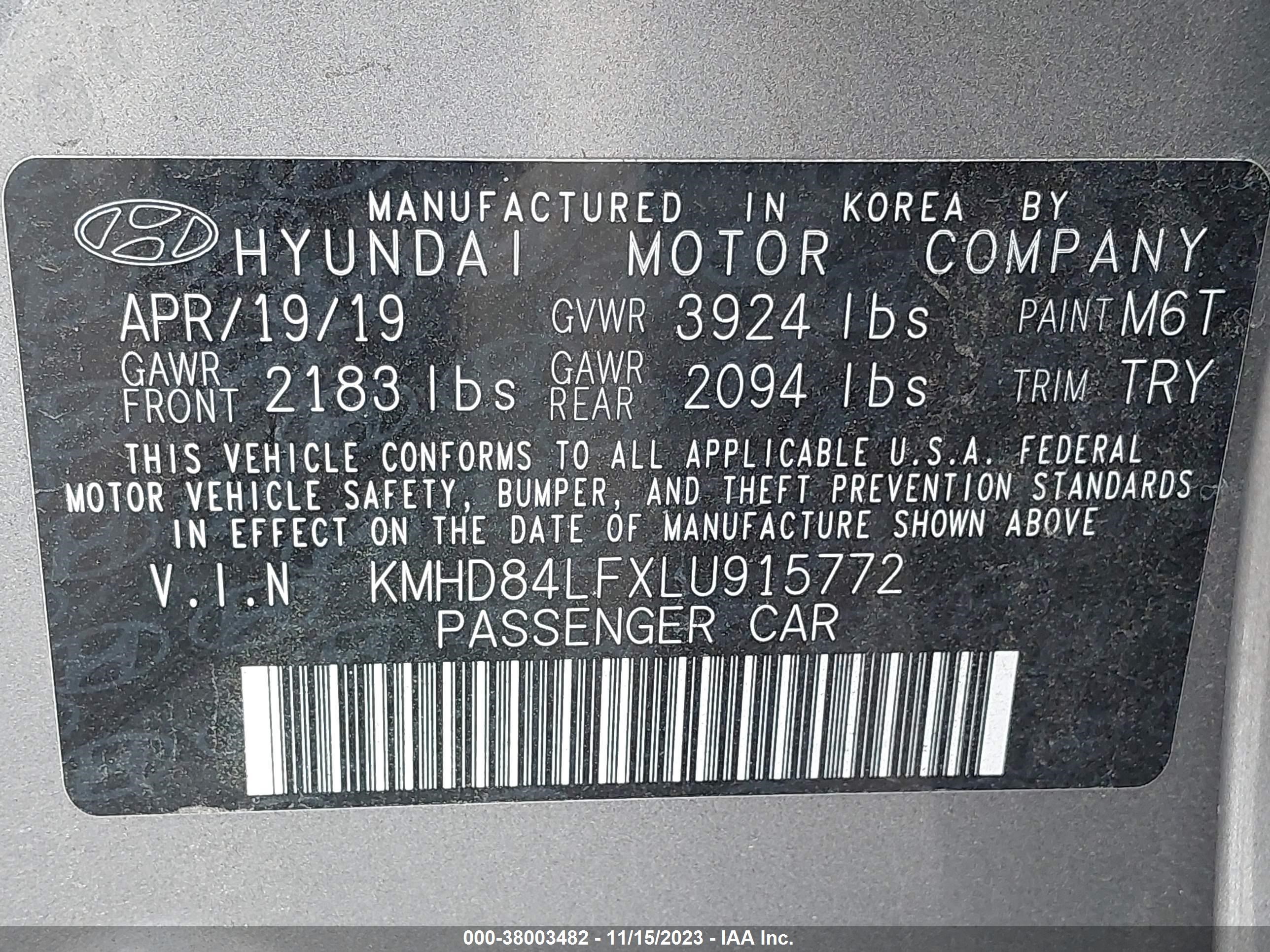 Photo 8 VIN: KMHD84LFXLU915772 - HYUNDAI ELANTRA 