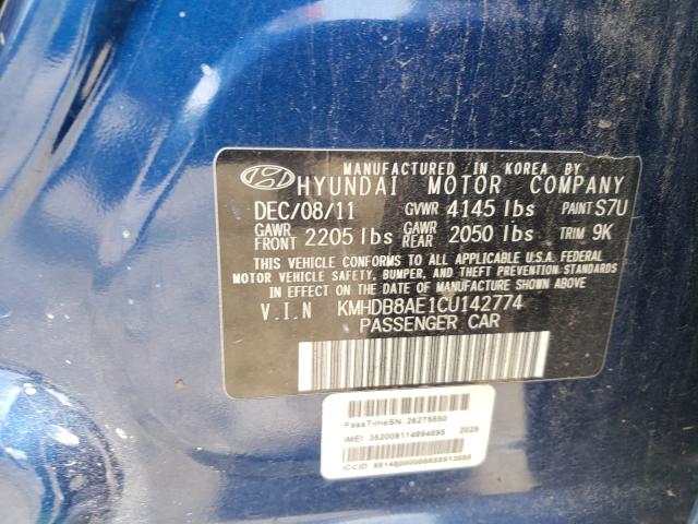 Photo 9 VIN: KMHDB8AE1CU142774 - HYUNDAI ELANTRA TO 