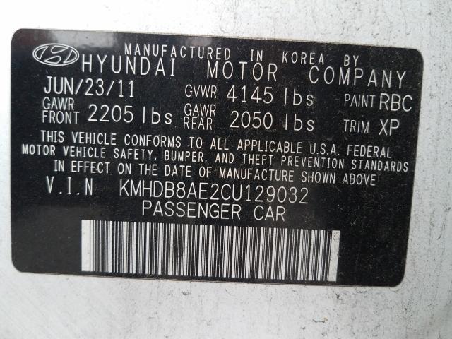 Photo 9 VIN: KMHDB8AE2CU129032 - HYUNDAI ELANTRA TO 