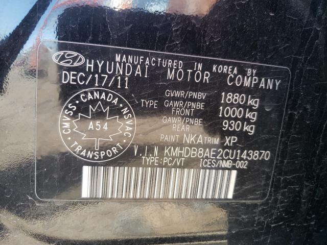 Photo 9 VIN: KMHDB8AE2CU143870 - HYUNDAI ELANTRA TO 