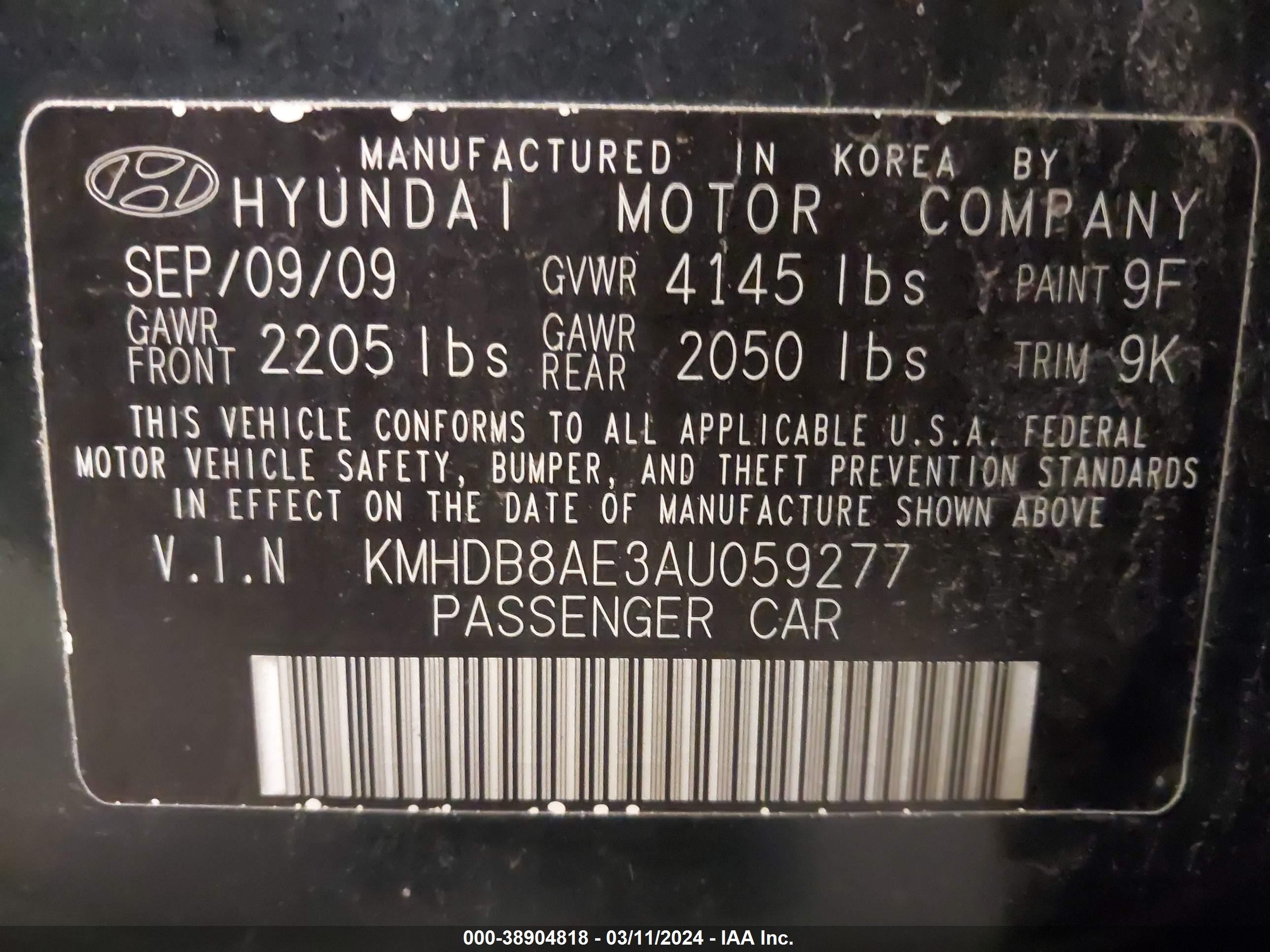 Photo 8 VIN: KMHDB8AE3AU059277 - HYUNDAI ELANTRA 