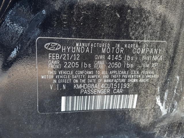 Photo 9 VIN: KMHDB8AE4CU151193 - HYUNDAI ELANTRA TO 