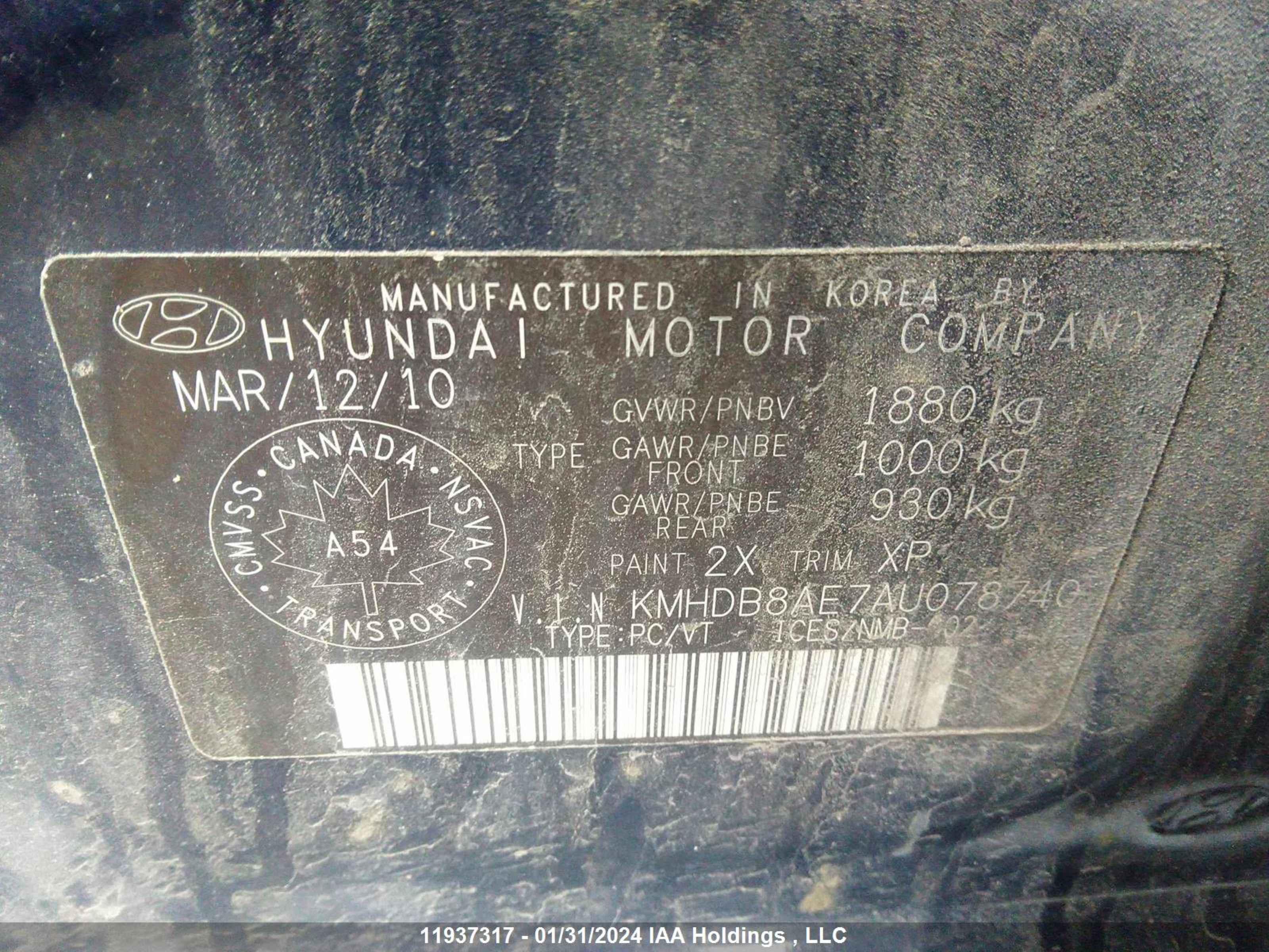 Photo 8 VIN: KMHDB8AE7AU078740 - HYUNDAI ELANTRA 