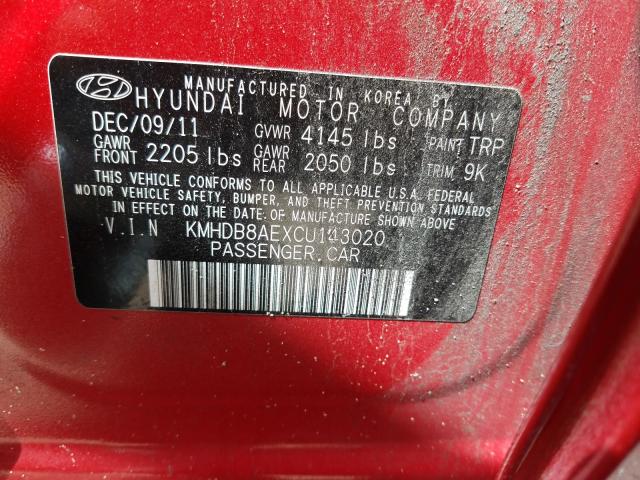 Photo 9 VIN: KMHDB8AEXCU143020 - HYUNDAI ELANTRA TO 