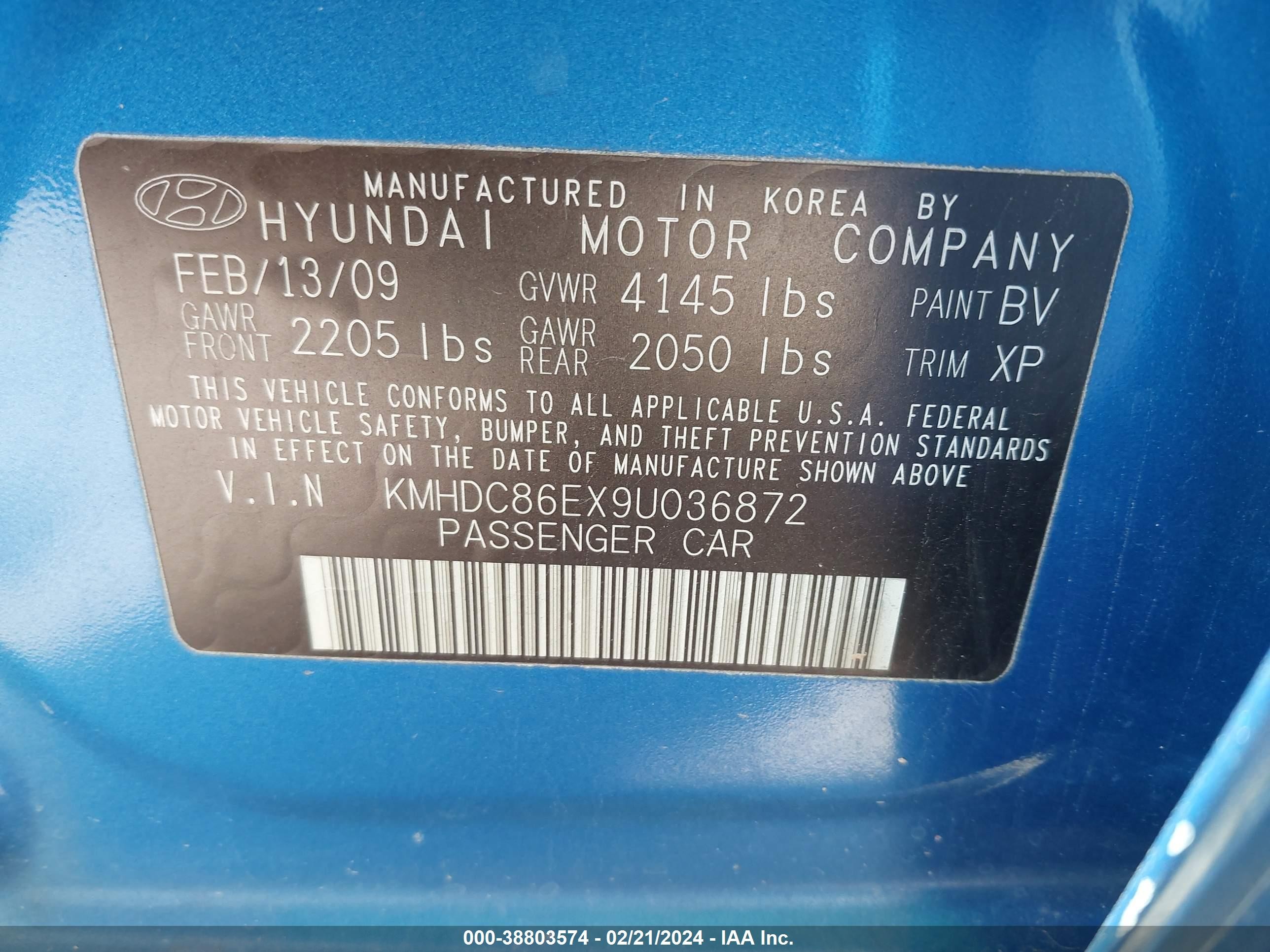 Photo 8 VIN: KMHDC86EX9U036872 - HYUNDAI ELANTRA 