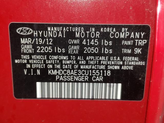 Photo 9 VIN: KMHDC8AE3CU155118 - HYUNDAI ELANTRA TO 