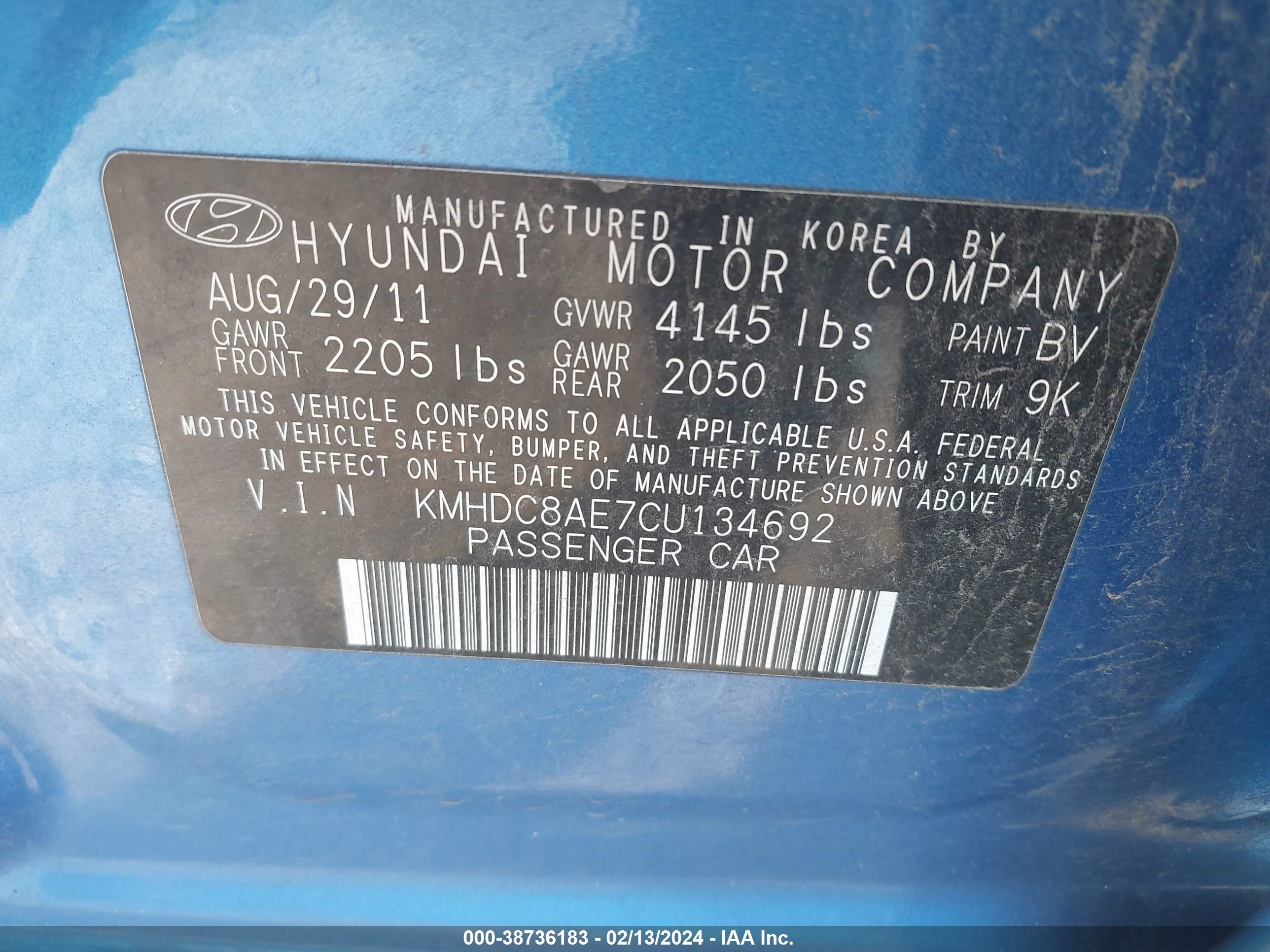 Photo 8 VIN: KMHDC8AE7CU134692 - HYUNDAI ELANTRA 