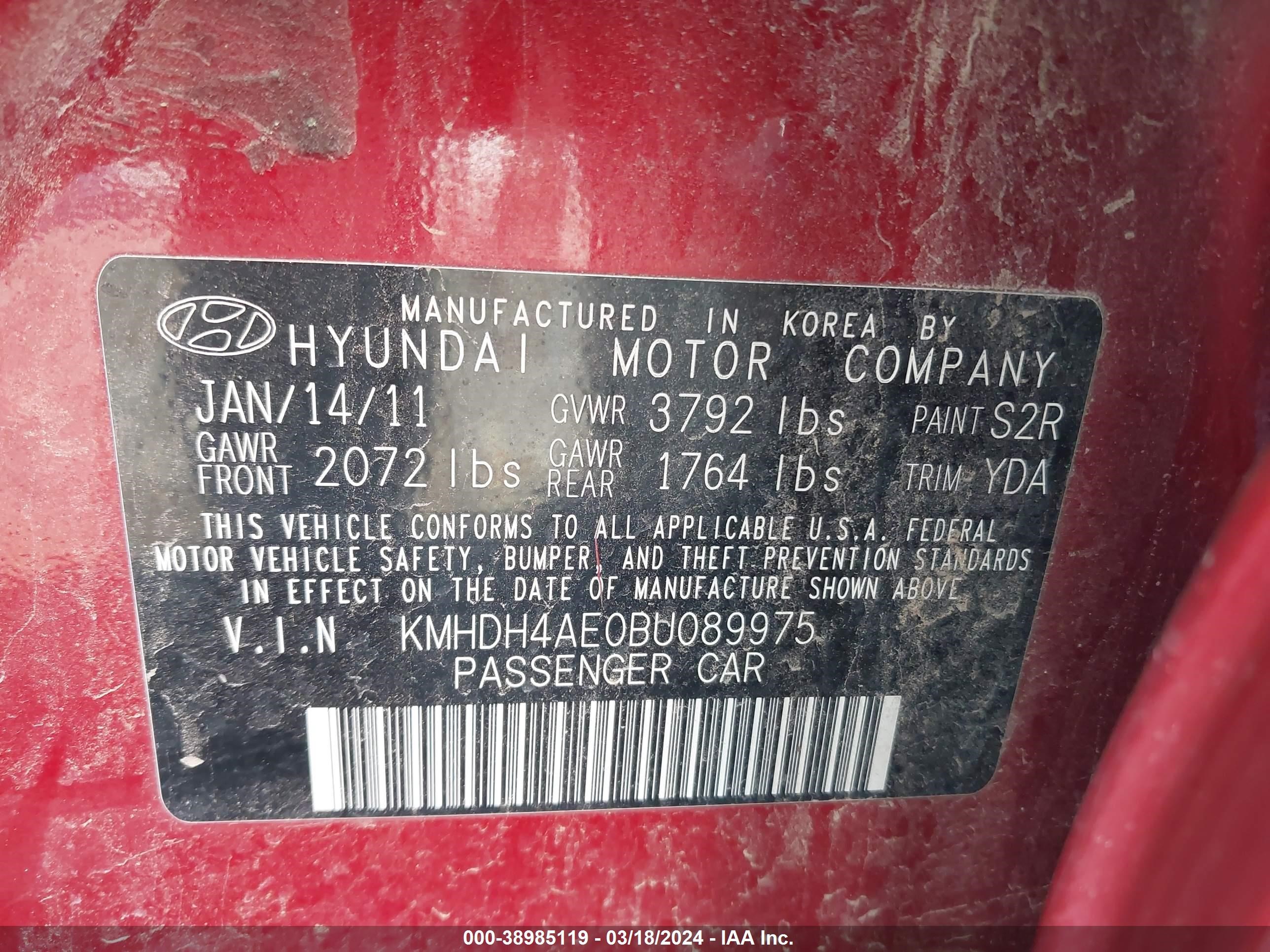 Photo 8 VIN: KMHDH4AE0BU089975 - HYUNDAI ELANTRA 