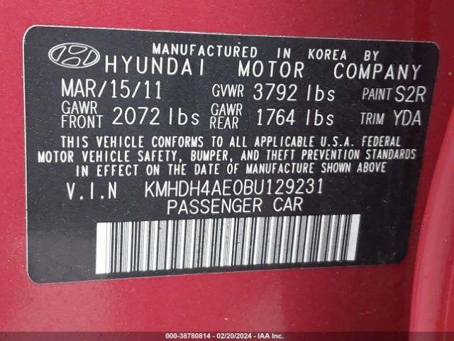 Photo 8 VIN: KMHDH4AE0BU129231 - HYUNDAI ELANTRA 