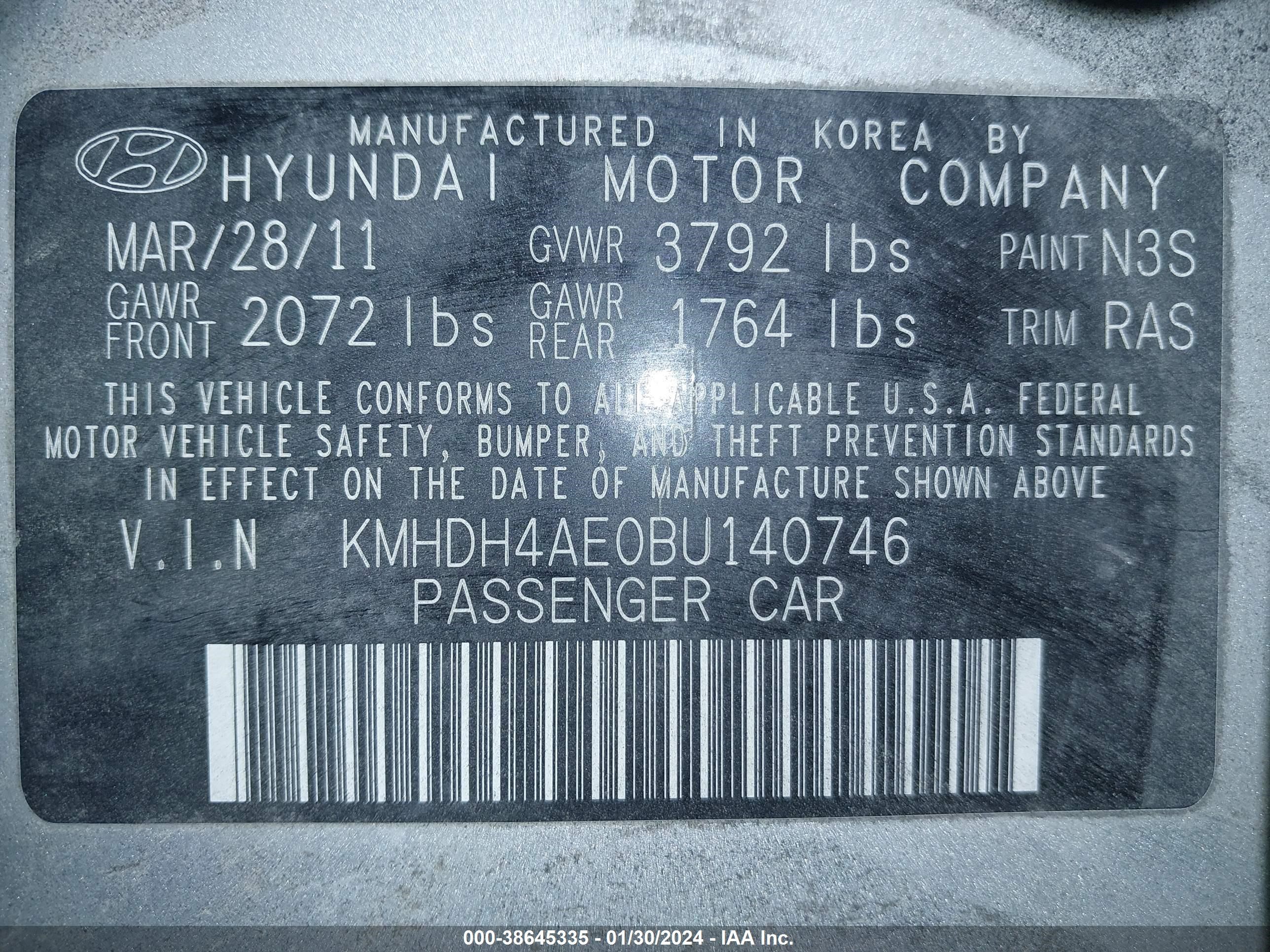 Photo 8 VIN: KMHDH4AE0BU140746 - HYUNDAI ELANTRA 