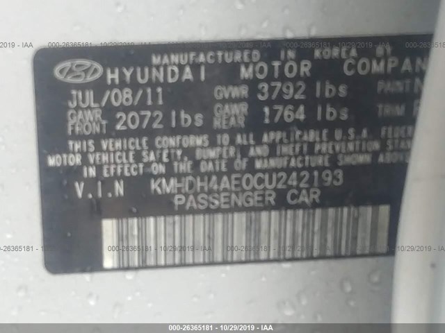 Photo 8 VIN: KMHDH4AE0CU242193 - HYUNDAI ELANTRA 