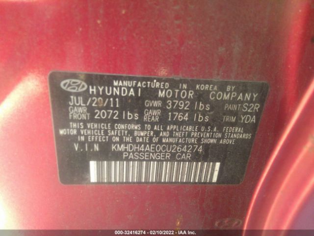 Photo 8 VIN: KMHDH4AE0CU264274 - HYUNDAI ELANTRA 