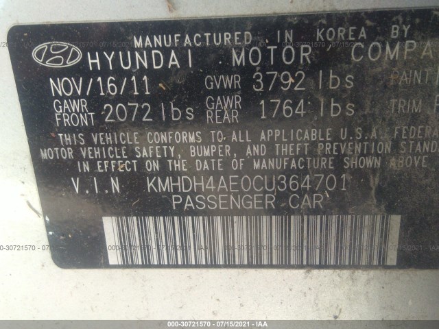 Photo 8 VIN: KMHDH4AE0CU364701 - HYUNDAI ELANTRA 