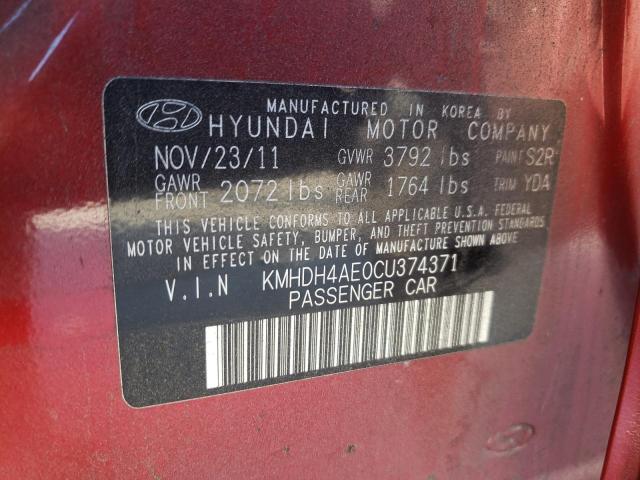 Photo 9 VIN: KMHDH4AE0CU374371 - HYUNDAI ELANTRA GL 