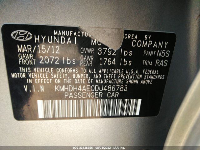 Photo 8 VIN: KMHDH4AE0DU486783 - HYUNDAI ELANTRA 