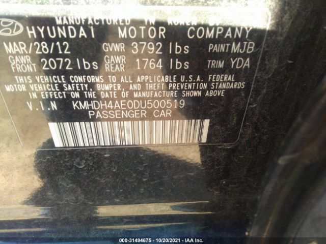 Photo 8 VIN: KMHDH4AE0DU500519 - HYUNDAI ELANTRA 