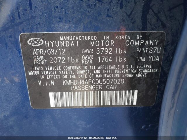 Photo 8 VIN: KMHDH4AE0DU507020 - HYUNDAI ELANTRA 