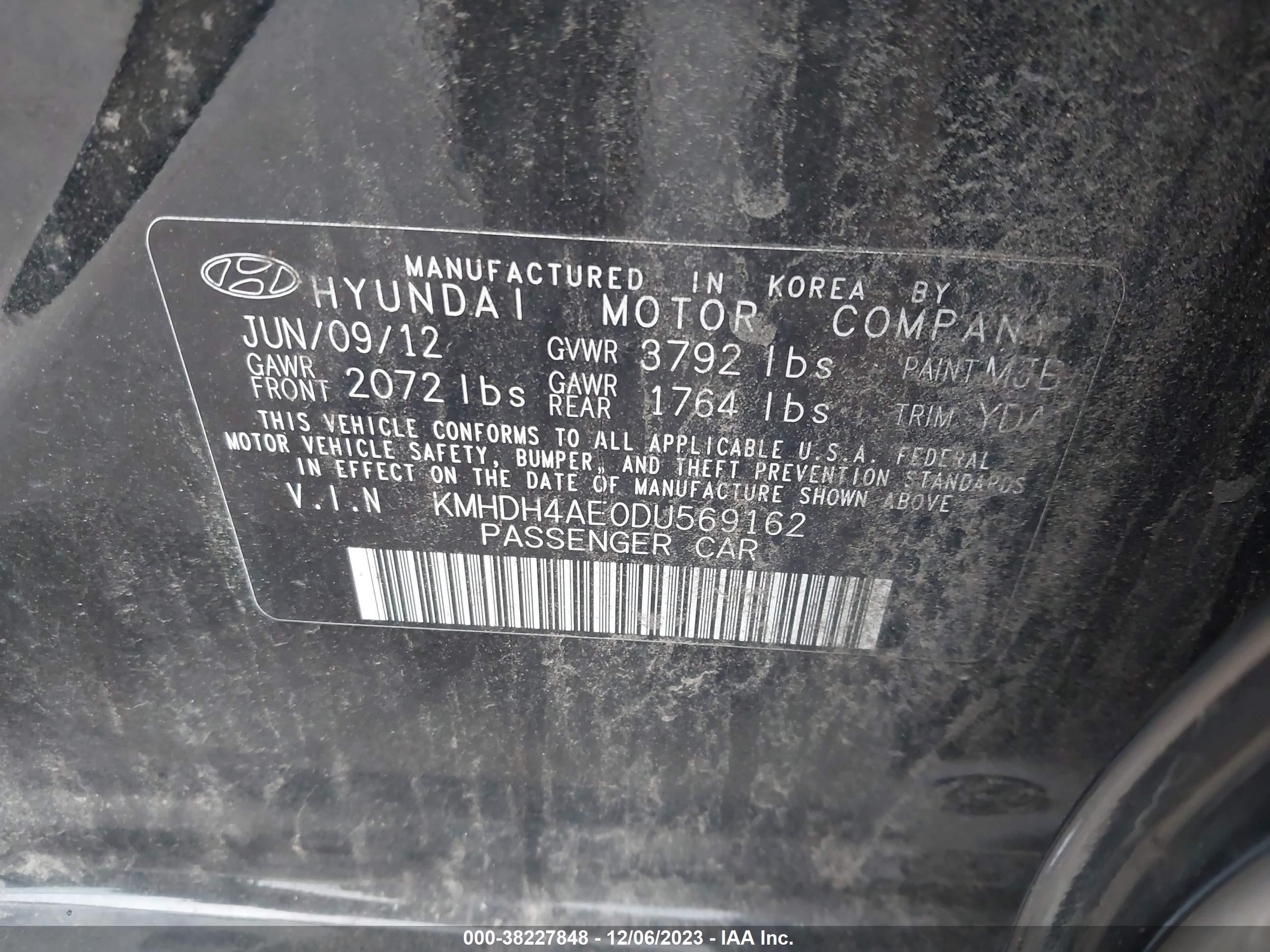 Photo 8 VIN: KMHDH4AE0DU569162 - HYUNDAI ELANTRA 