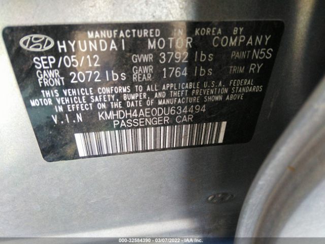 Photo 8 VIN: KMHDH4AE0DU634494 - HYUNDAI ELANTRA 